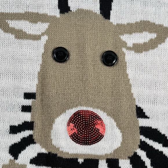 Reindeer Christmas Holiday Ugly Sweater with Jingle Bells Cream Black Size Lg - Picture 3 of 14